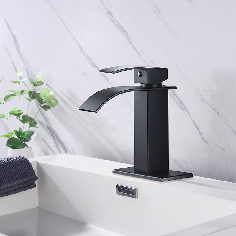 Black Bathroom Faucet Waterfall 1 Handle 1 Hole Bathroom Sink Faucet