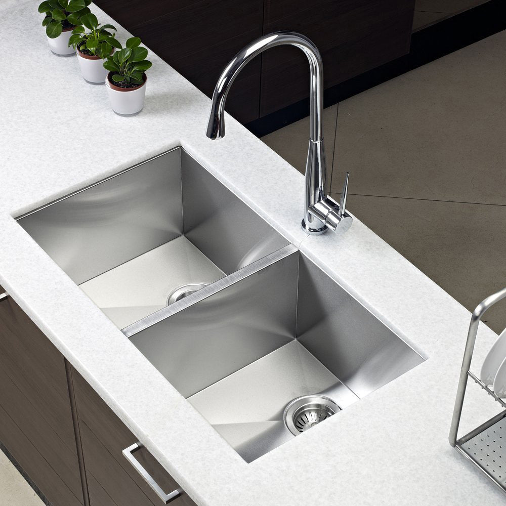Under Mount Stainless Steel Double Bowl Sink with Micro Radius Corners
