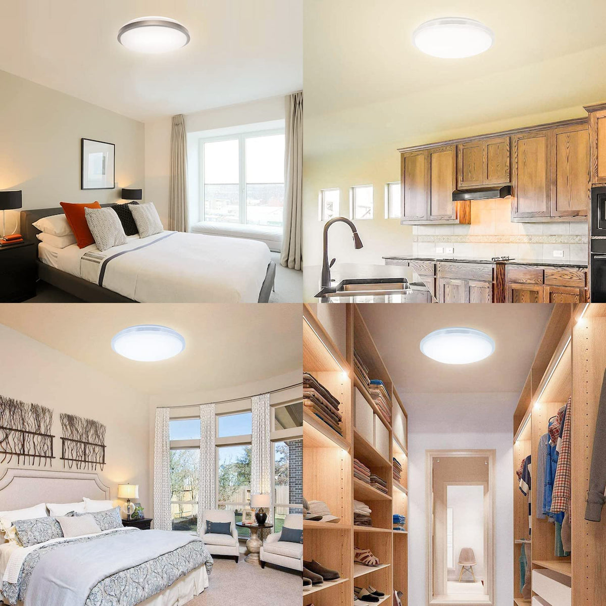 Flush Mount Ceiling Light Fixture LED (Milk White Shell / 14 Inch / 20W, 1600 LM), 3 CCT, Dimmable
