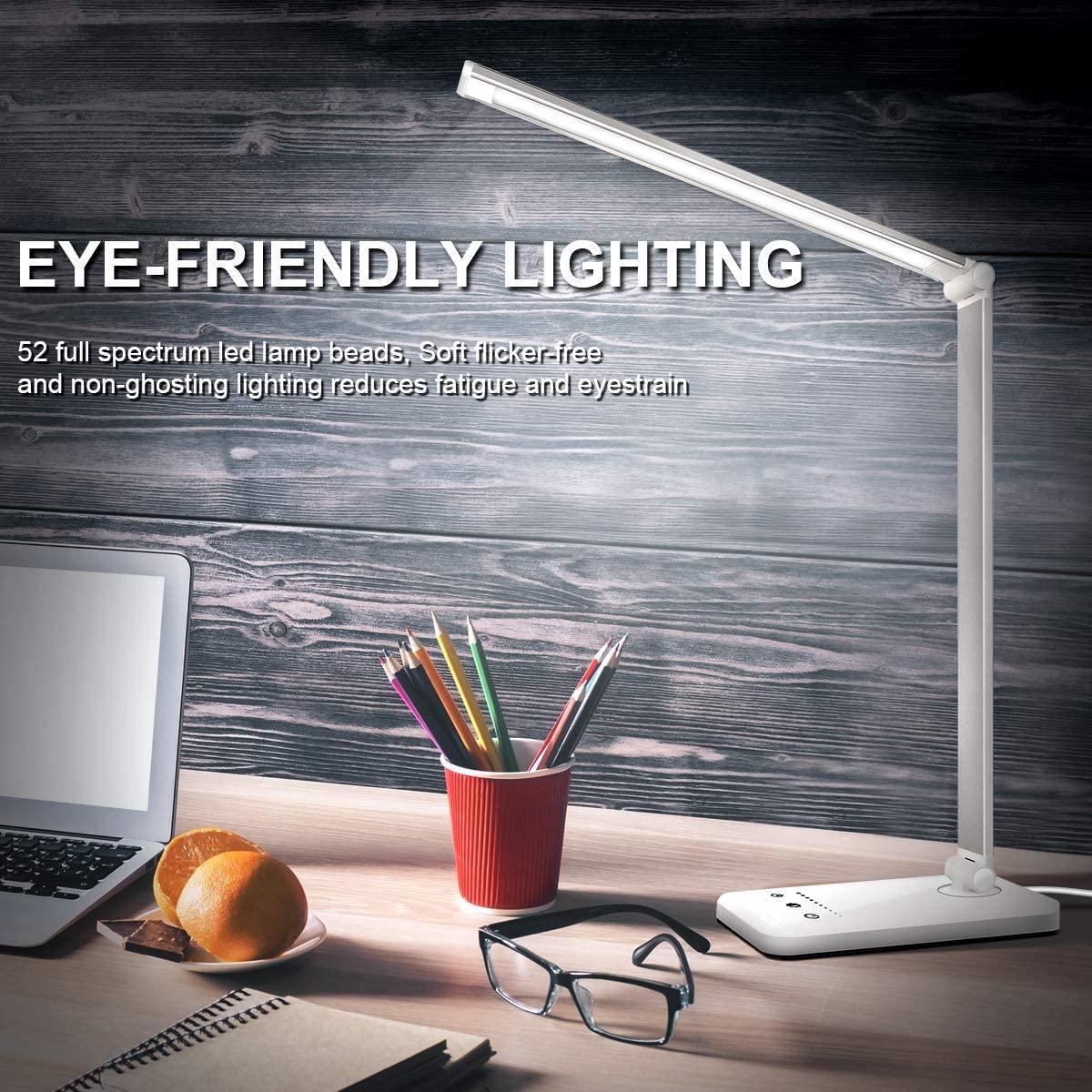 Desk Lamp 3 Modes 5 Dimmable Levels Touch USB Powered Reading Light Eye Protect with Timer Table Lamp