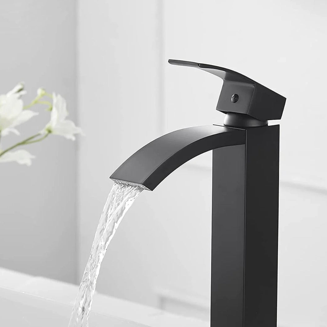 Tall Bathroom Faucet with Supply Hose and Pop Up Drain, Black