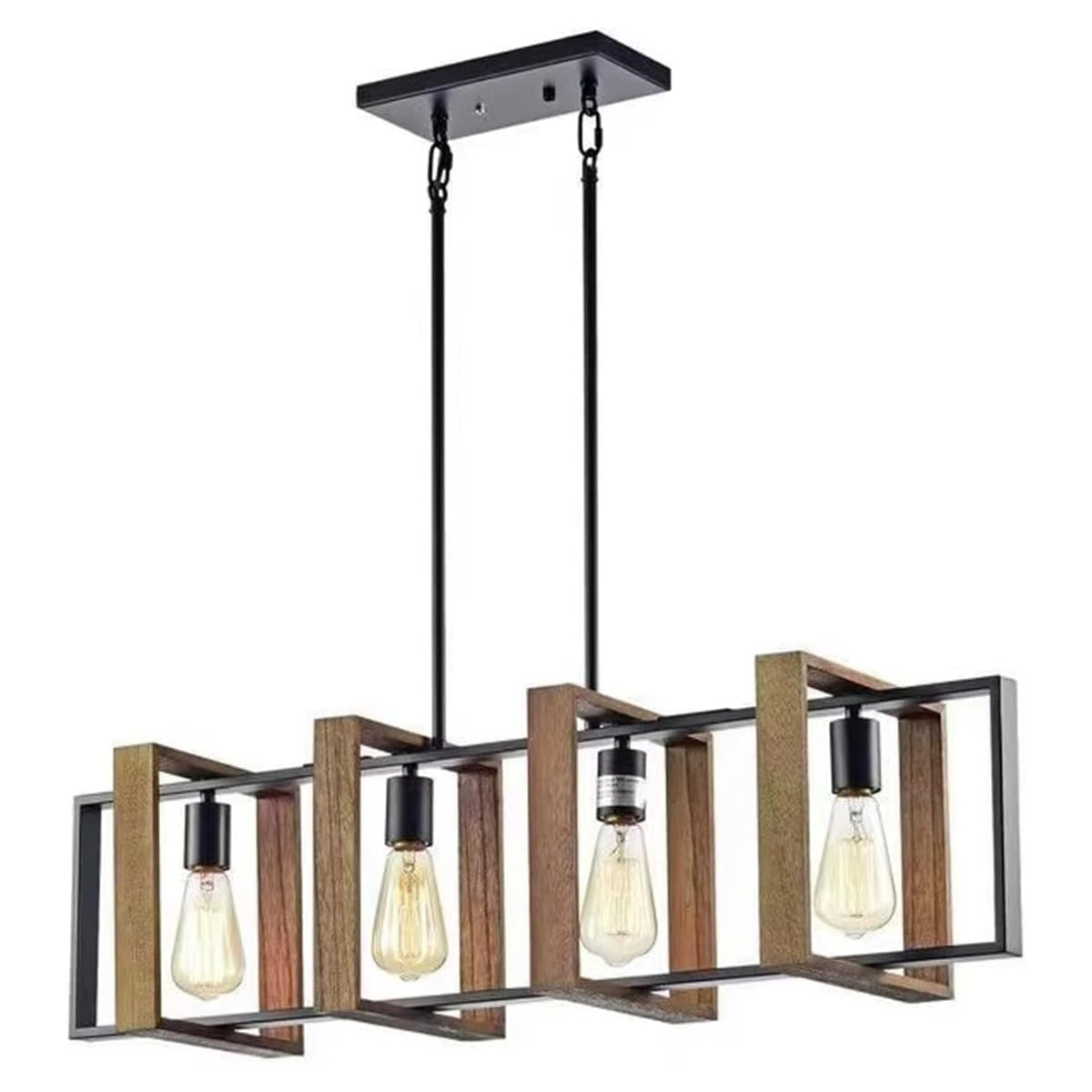4-Light Farmhouse Chandelier with Wood &amp; Metal Design
