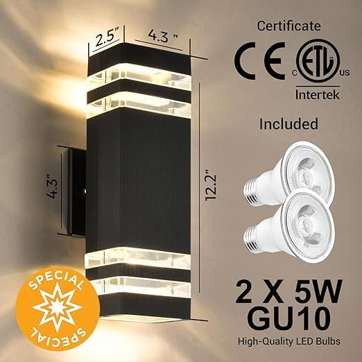 2 Pack Dusk to Dawn Up and DownOutdoor Wall Lights