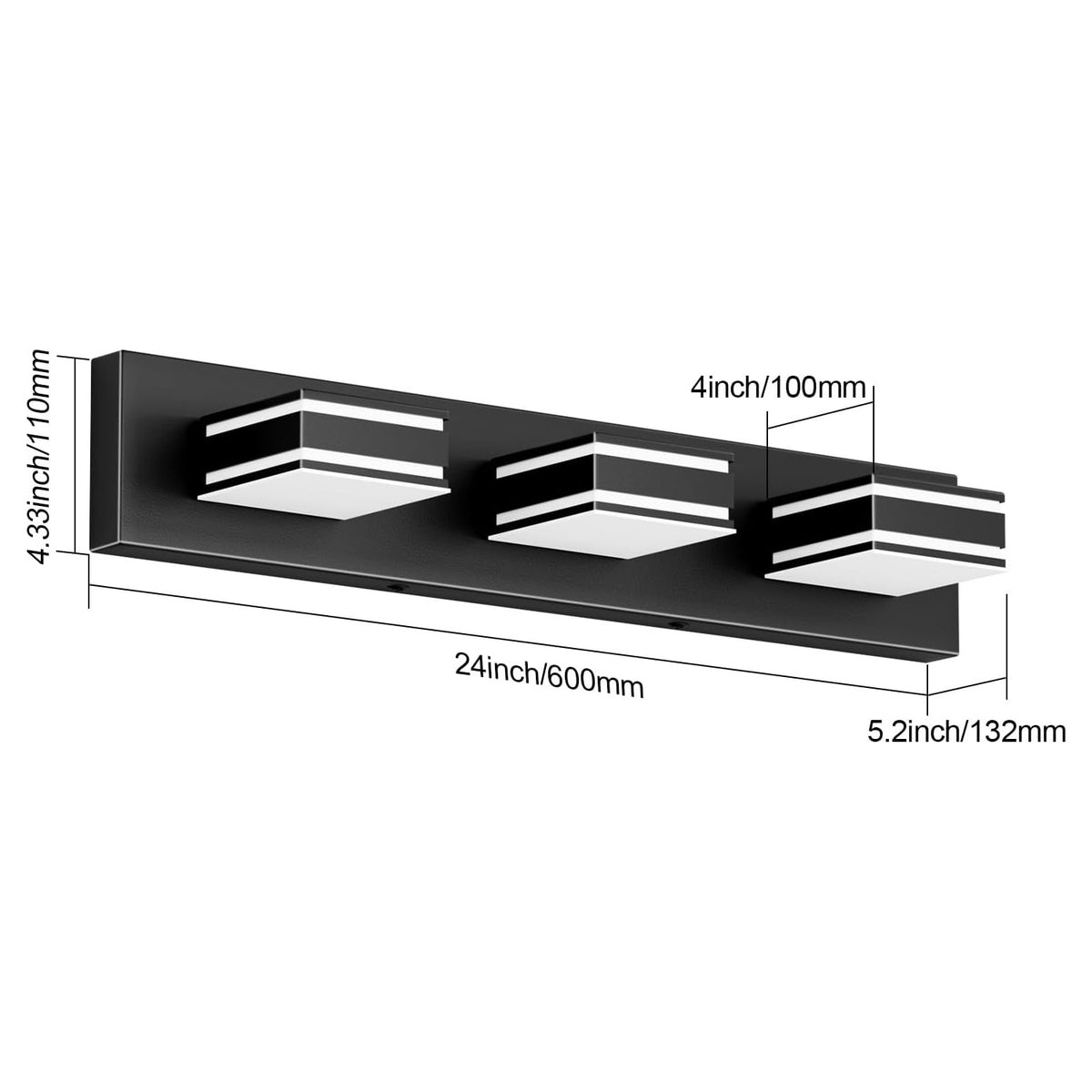 24&quot; LED 3-Light Dimmable Modern Bathroom Vanity Light Fixtures, 3CCT