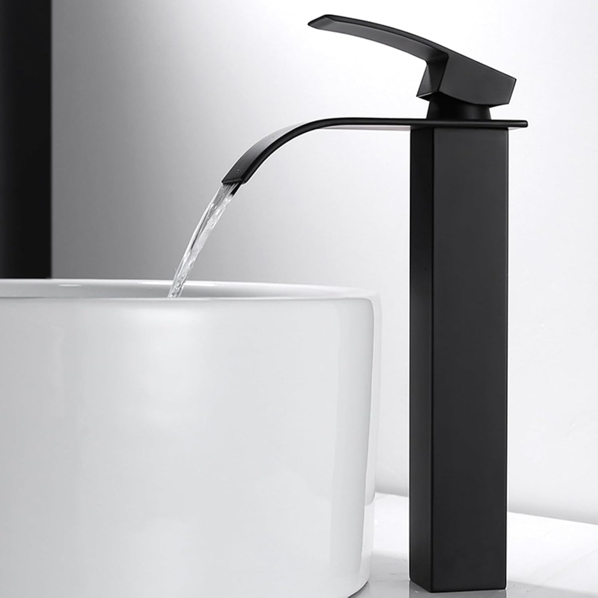 Tall Bathroom Faucet with Supply Hose and Pop Up Drain, Black