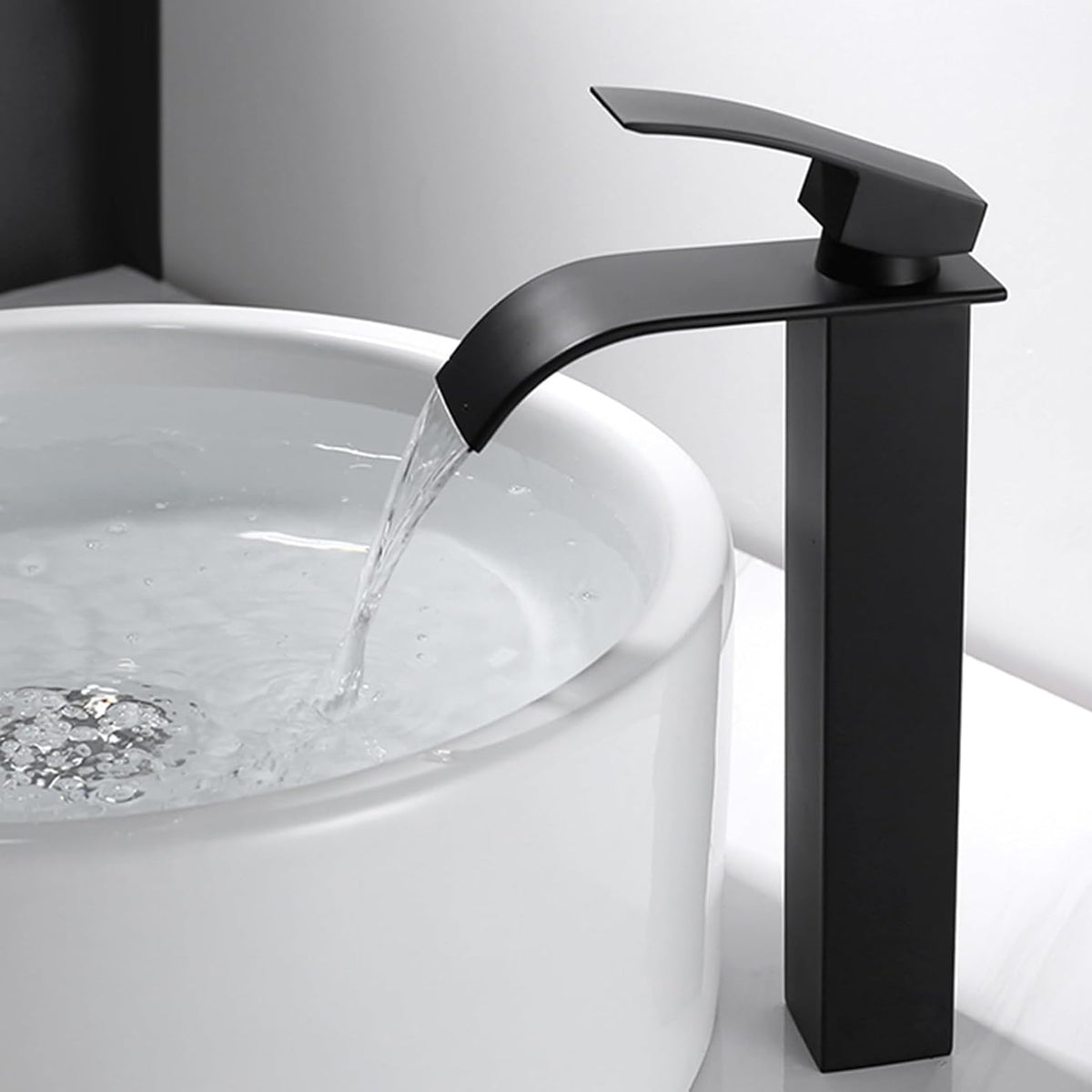 Tall Bathroom Faucet with Supply Hose and Pop Up Drain, Black