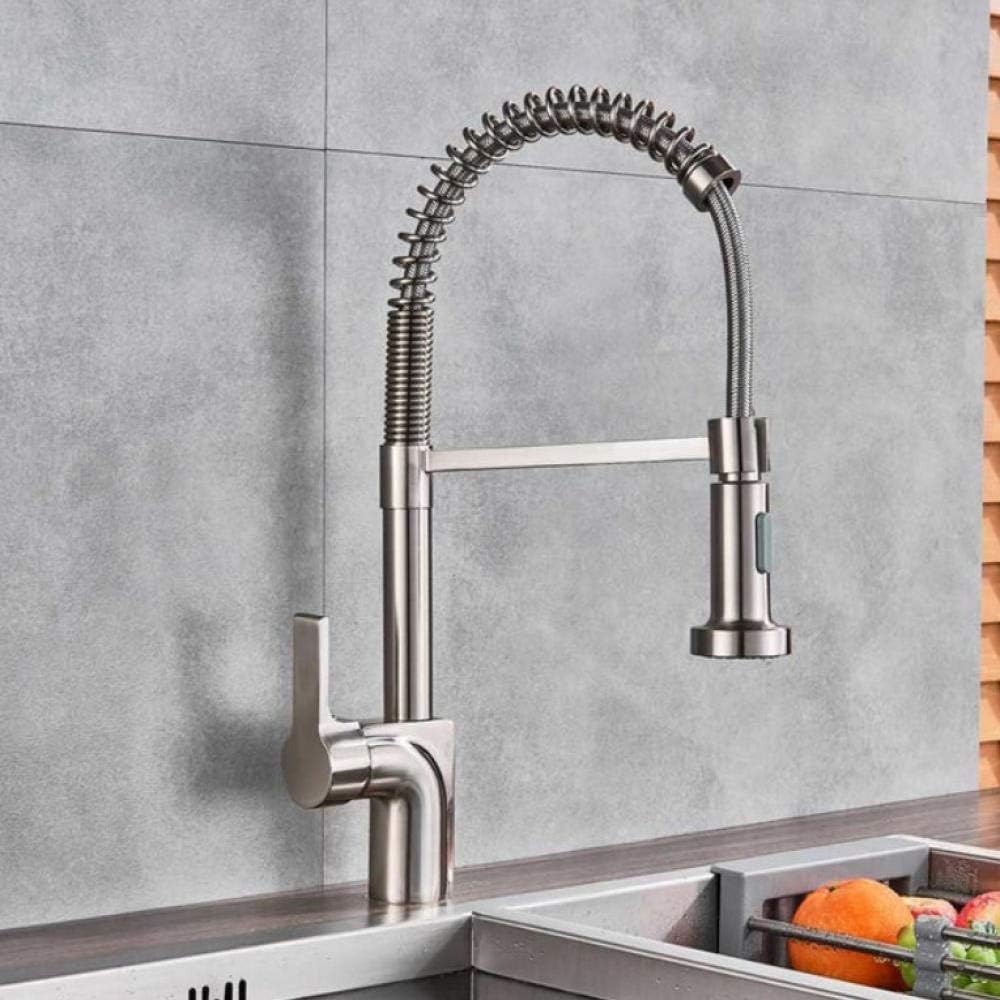 Kitchen Sink Faucet Single Handle Pull Down Dual Mode Lead Free in Stainless Steel