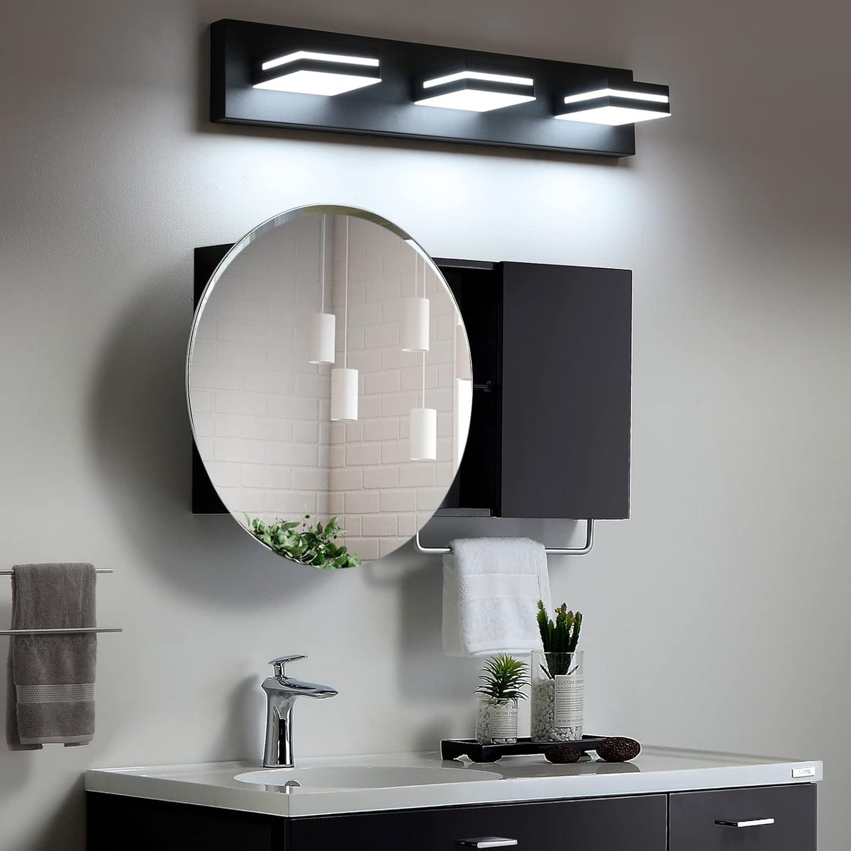 24&quot; LED 3-Light Dimmable Modern Bathroom Vanity Light Fixtures, 3CCT