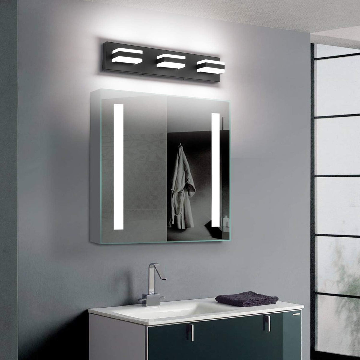 24&quot; LED 3-Light Dimmable Modern Bathroom Vanity Light Fixtures, 3CCT