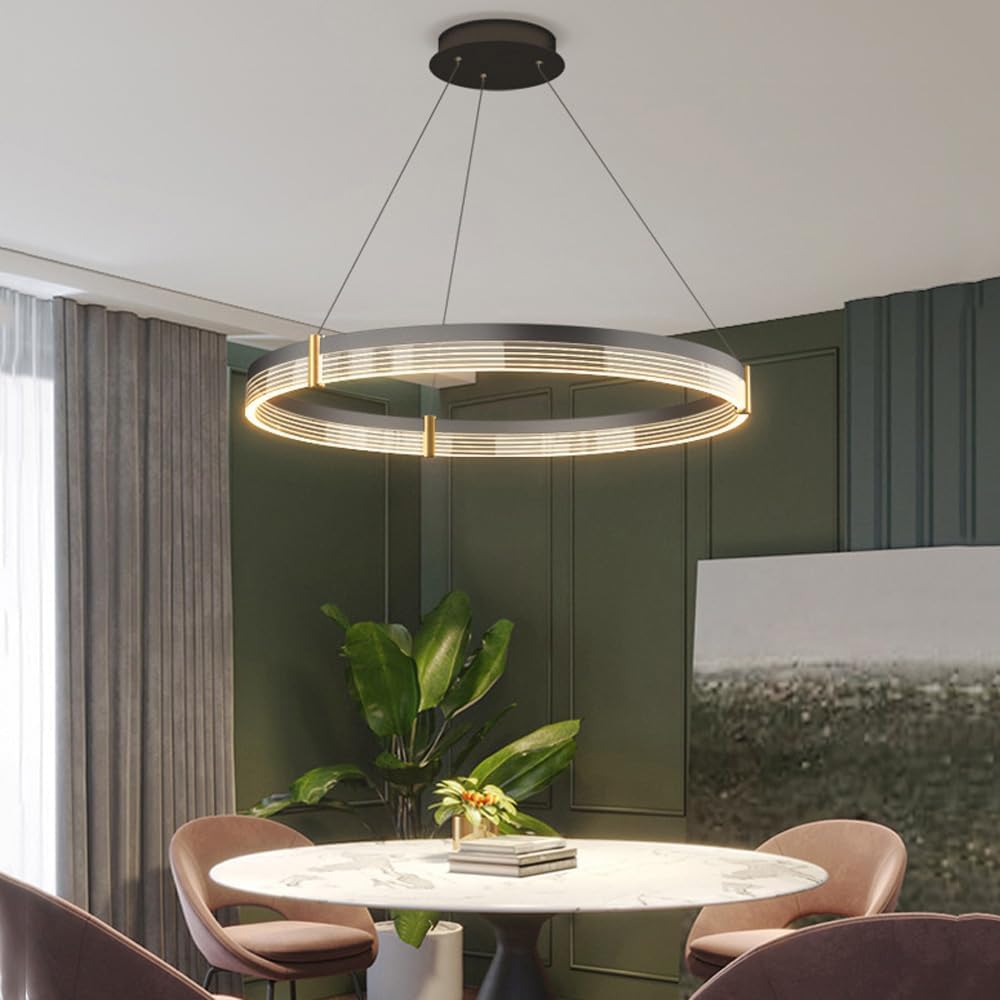 Modern Dimmable LED Mid Century 3 Ring Chandelier