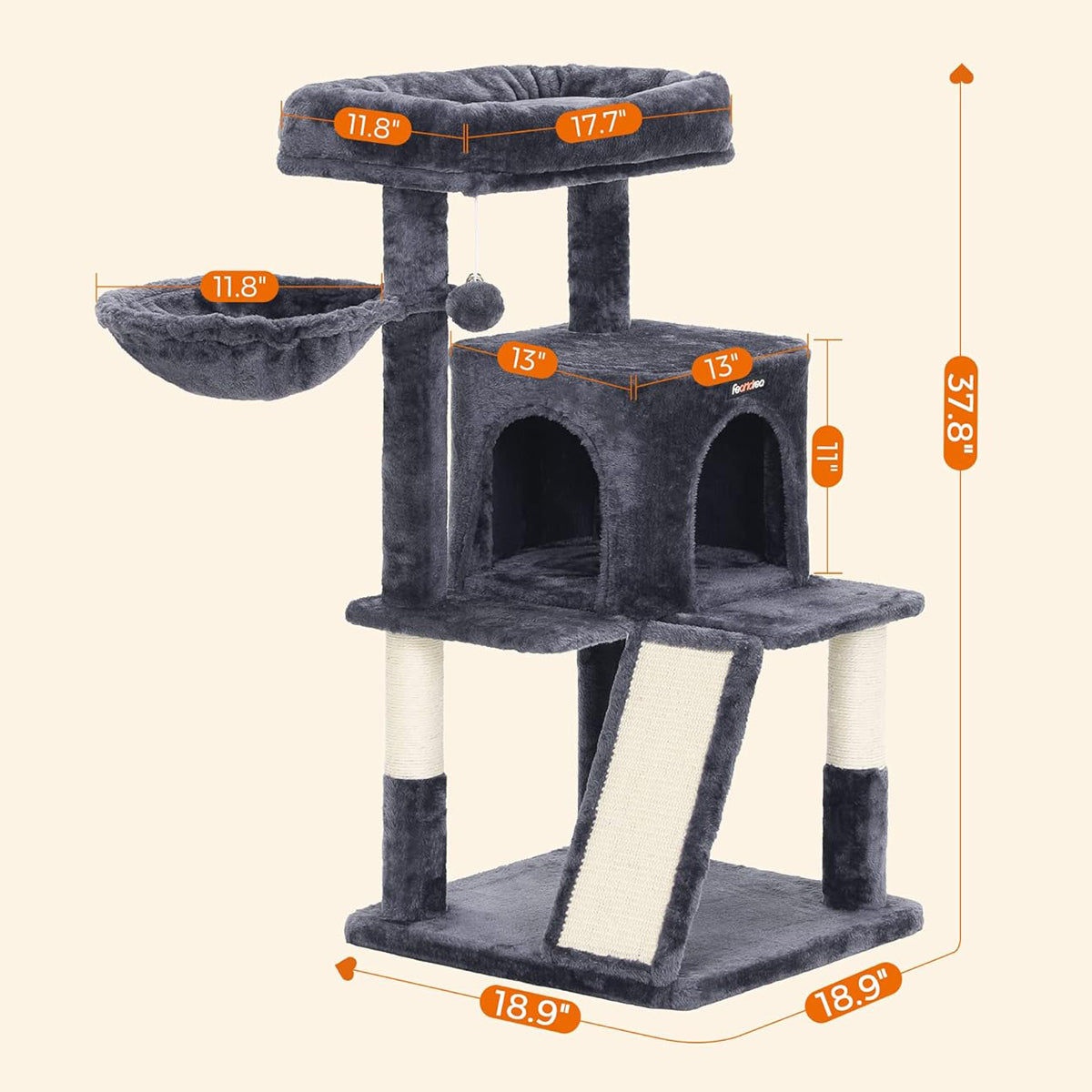 36 Inches Cat Tree Tower, Dark Grey