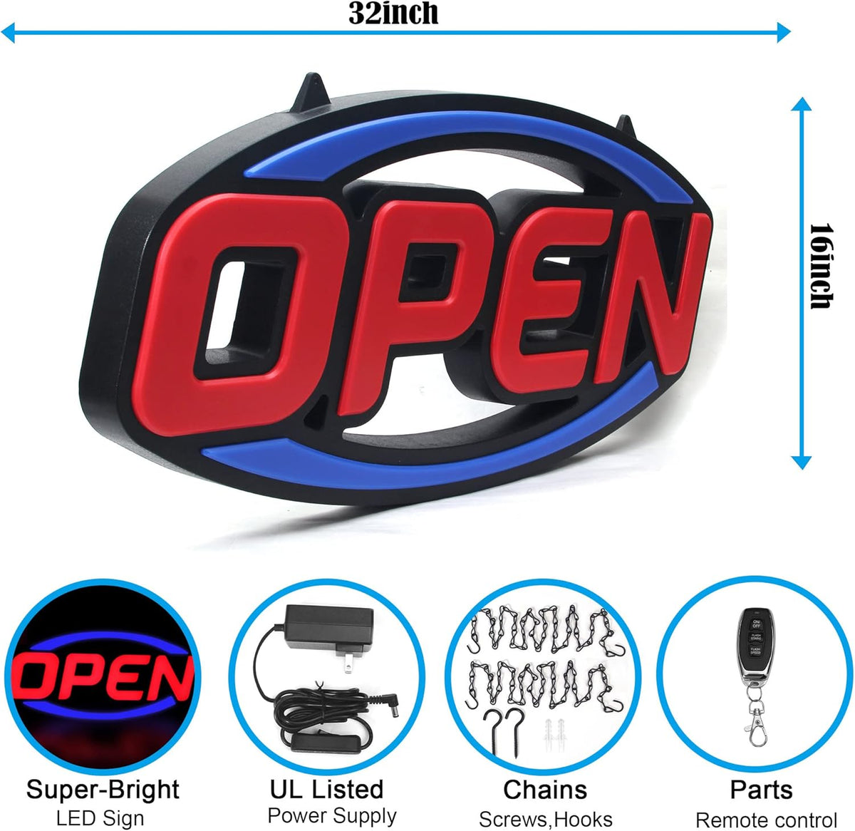 New Model 32&quot; X 16&quot; Ultra Bright Open Sign