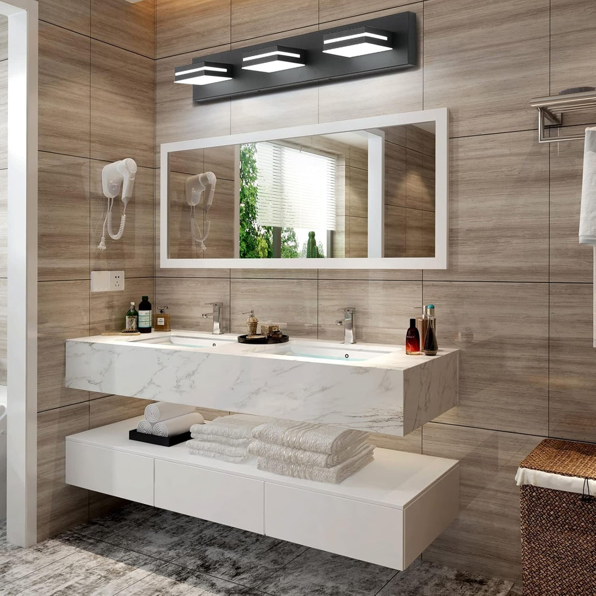 24&quot; LED 3-Light Dimmable Modern Bathroom Vanity Light Fixtures, 3CCT