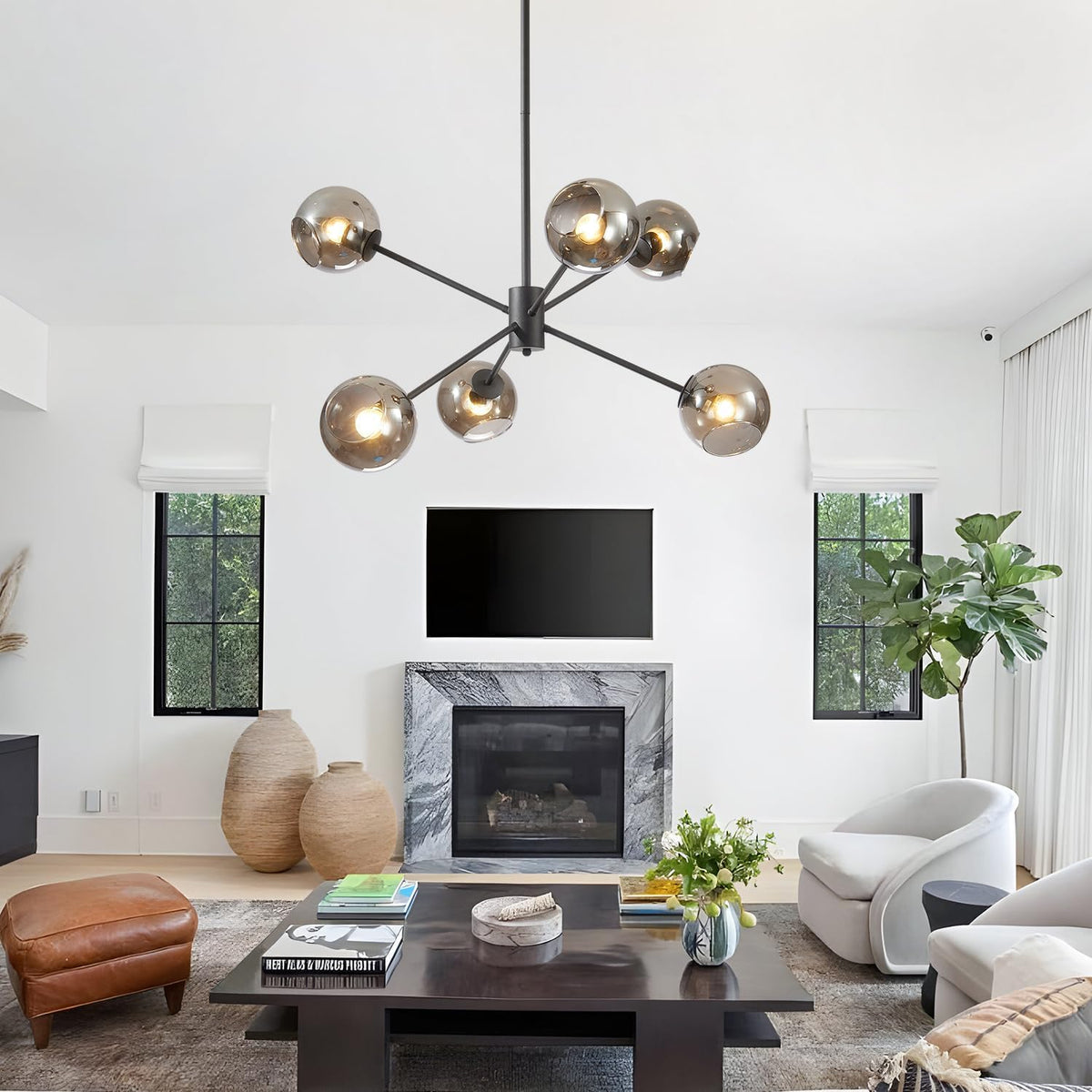 6 Lights Modern Glass Globe Sputnik Chandelier