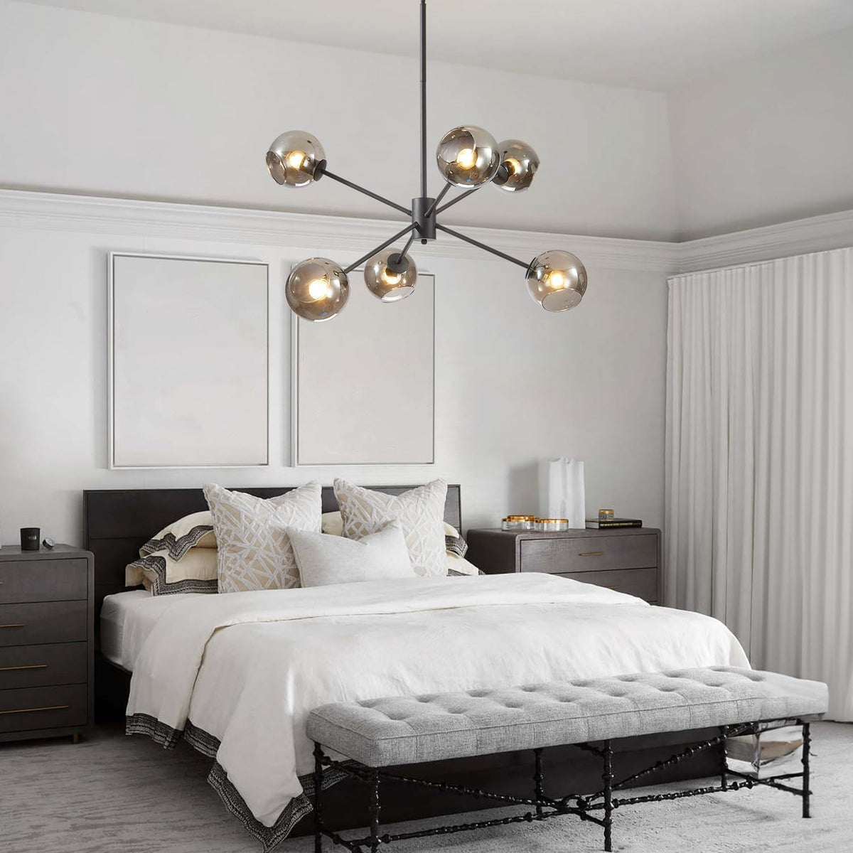 6 Lights Modern Glass Globe Sputnik Chandelier