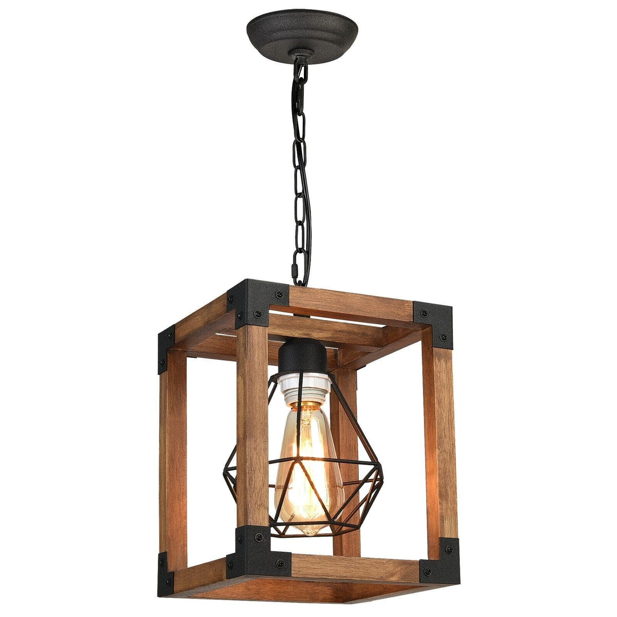 Light Brown Wood Cage Pendant Light