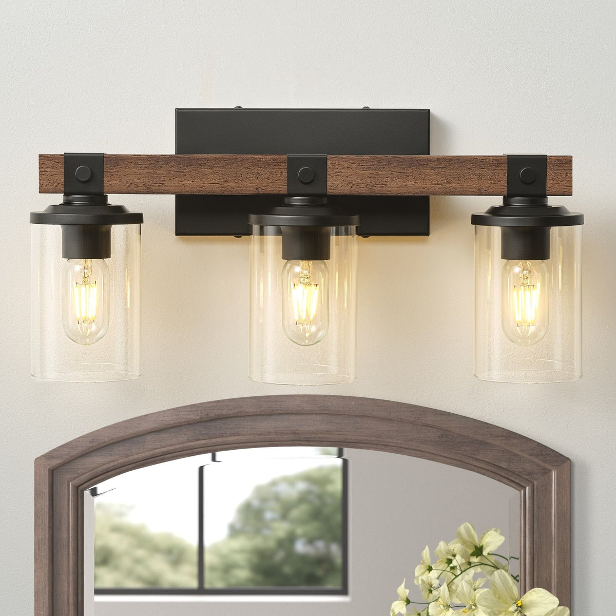 Starsky 3-Light Modern Farmhouse Bathroom Glass Vanity Light