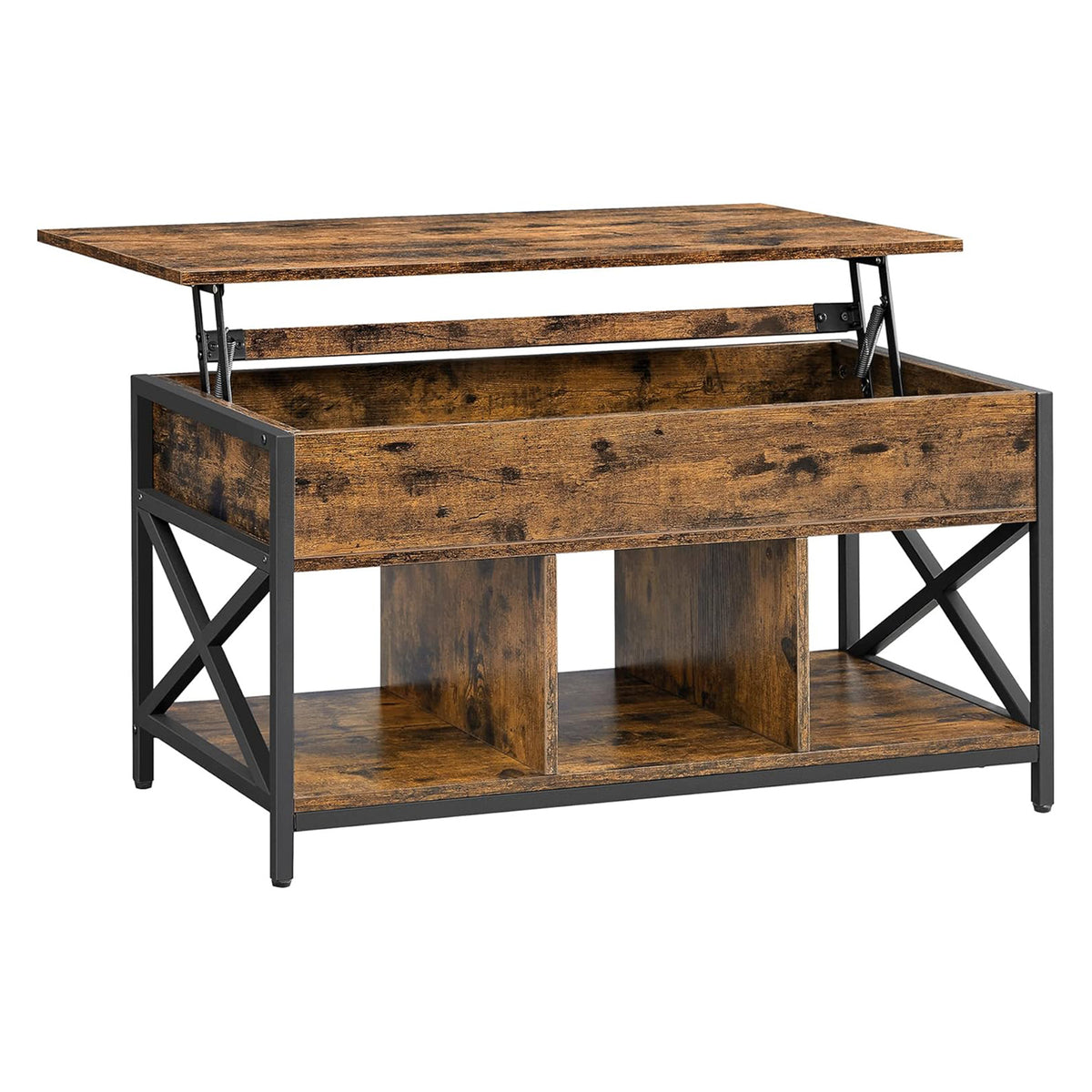Lift Top Coffee Table With Storage Shelf, Rustic Brown