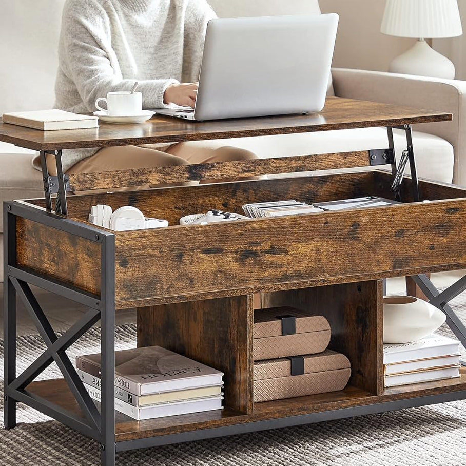 Lift Top Coffee Table With Storage Shelf, Rustic Brown