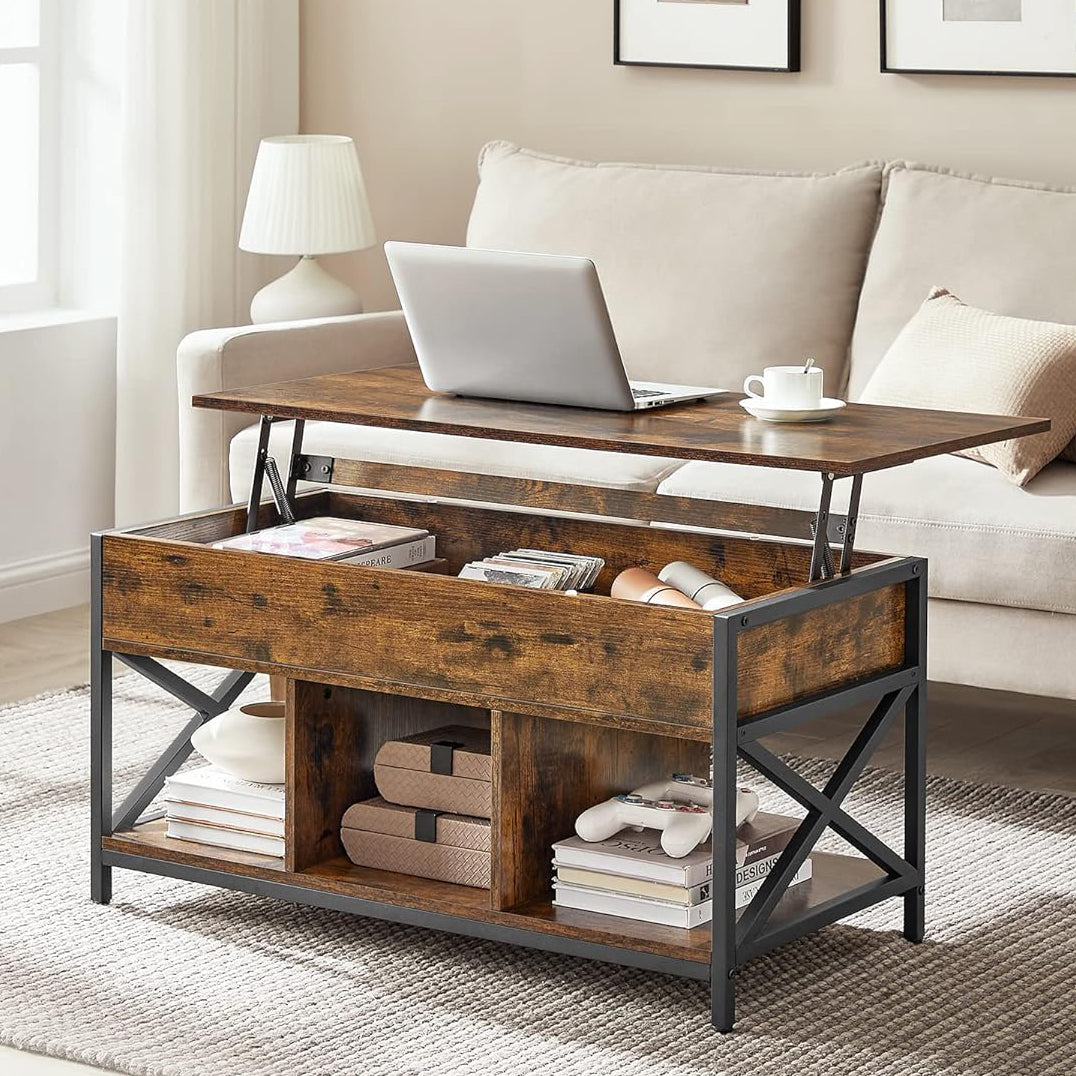 Lift Top Coffee Table With Storage Shelf, Rustic Brown