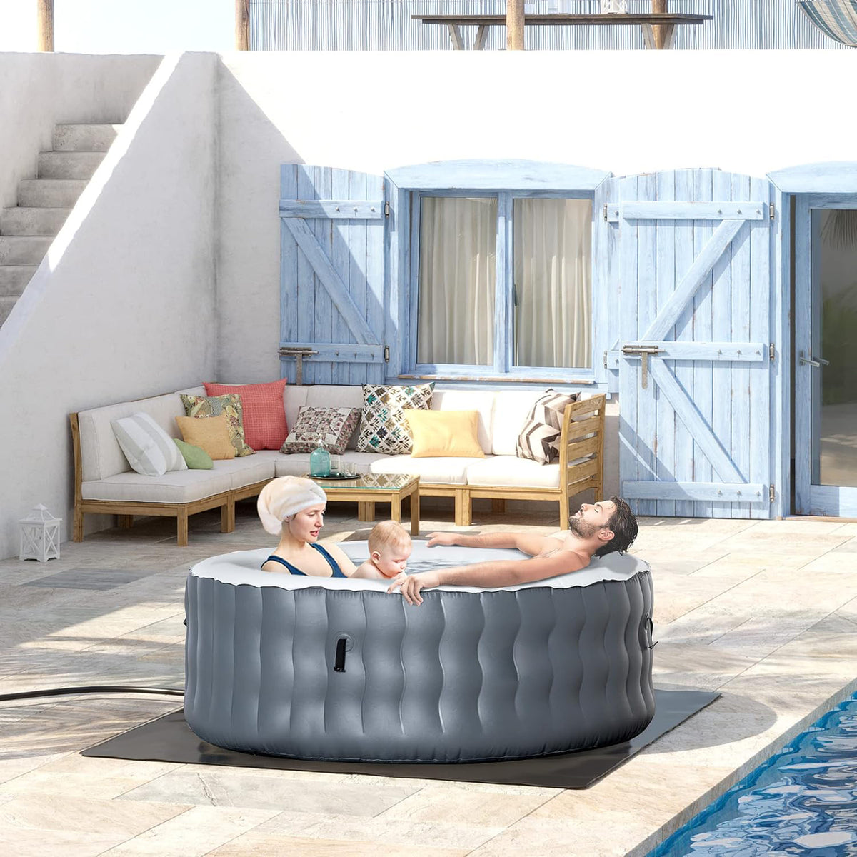 Inflatable Hot Tub Spa Round with Cover for 4-6 People
