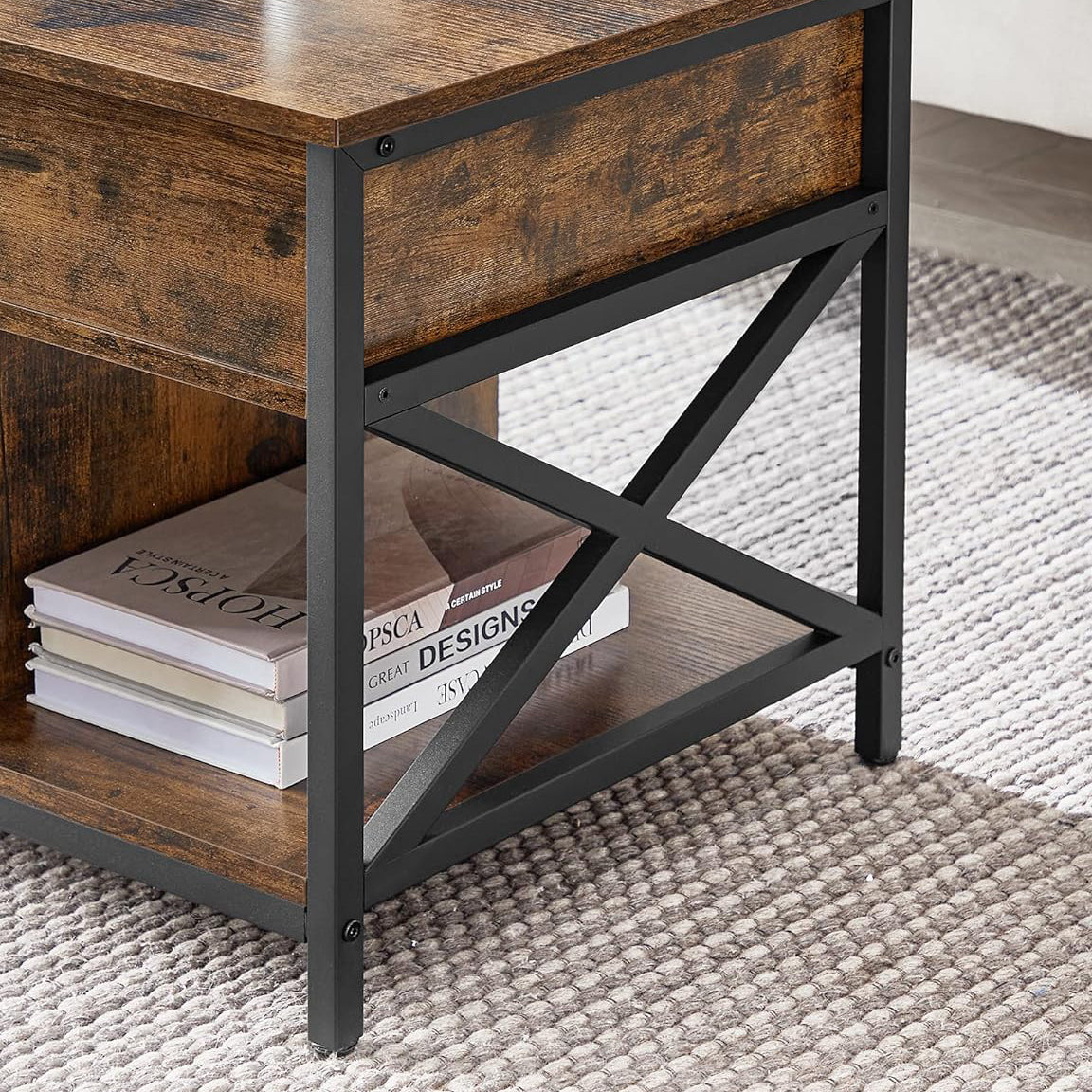 Lift Top Coffee Table With Storage Shelf, Rustic Brown