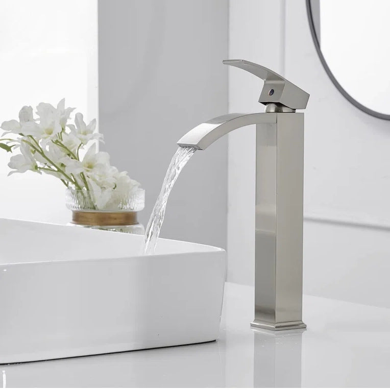 Tall Bathroom Faucet with Supply Hose and Pop Up Drain, Stainless Steel