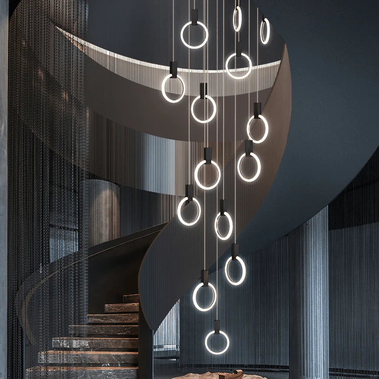 Aluminium Black Rings Long pendant lamp