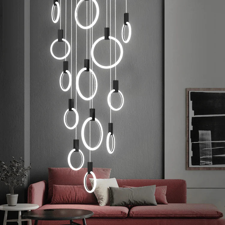 Aluminium Black Rings Long pendant lamp