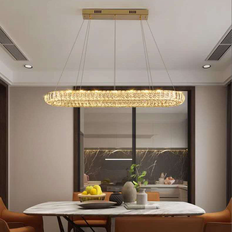 Modern Obround Crystal Dimmable Led Pendant