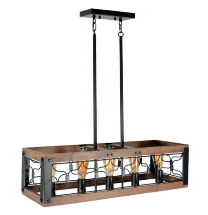 5-Light Walnut Rectangular Farmhouse Chandelier Fixture