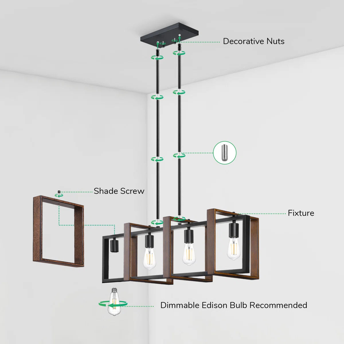4-Light Farmhouse Chandelier with Wood &amp; Metal Design