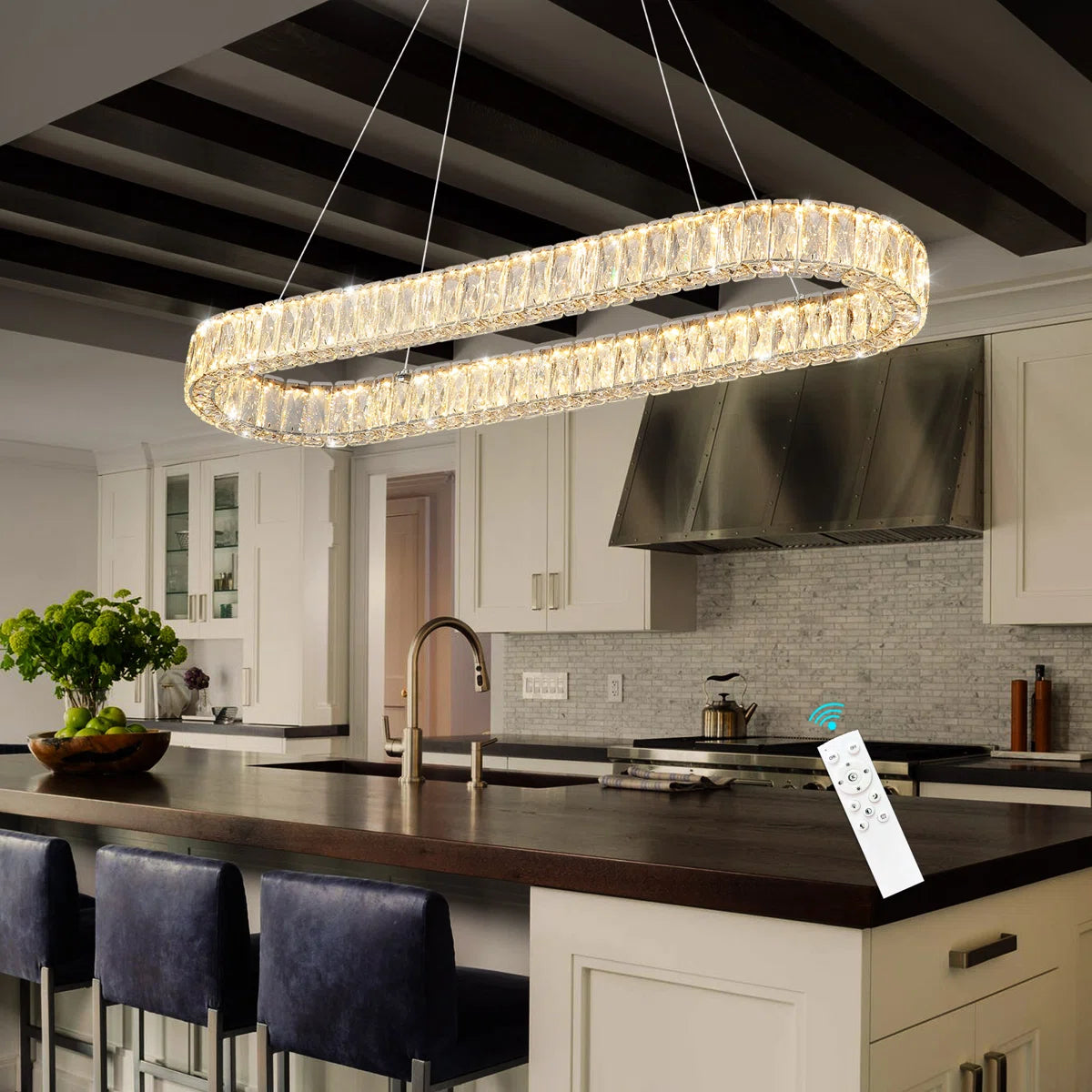 Modern Obround Crystal Dimmable Led Pendant