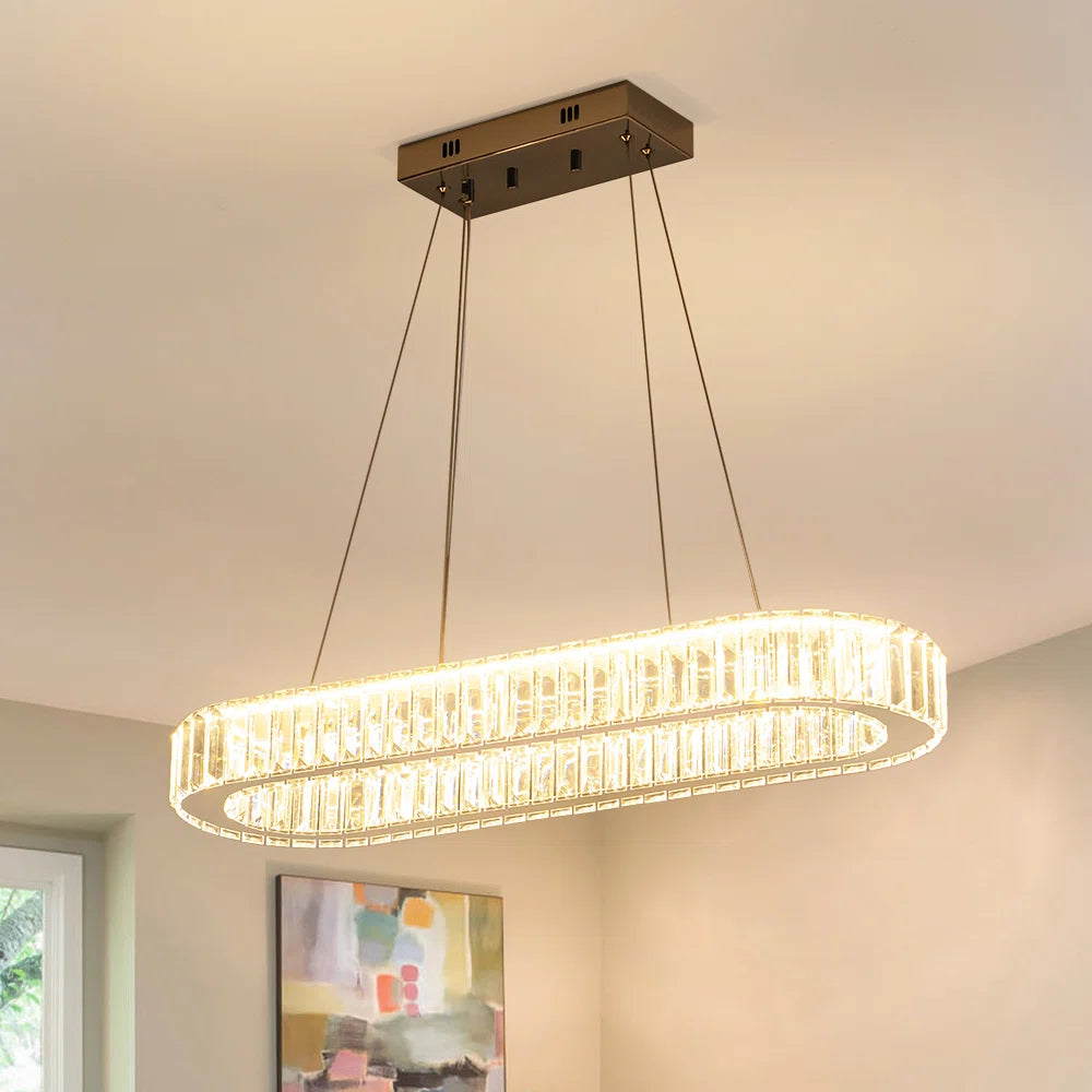 Modern Obround Crystal Dimmable Led Pendant