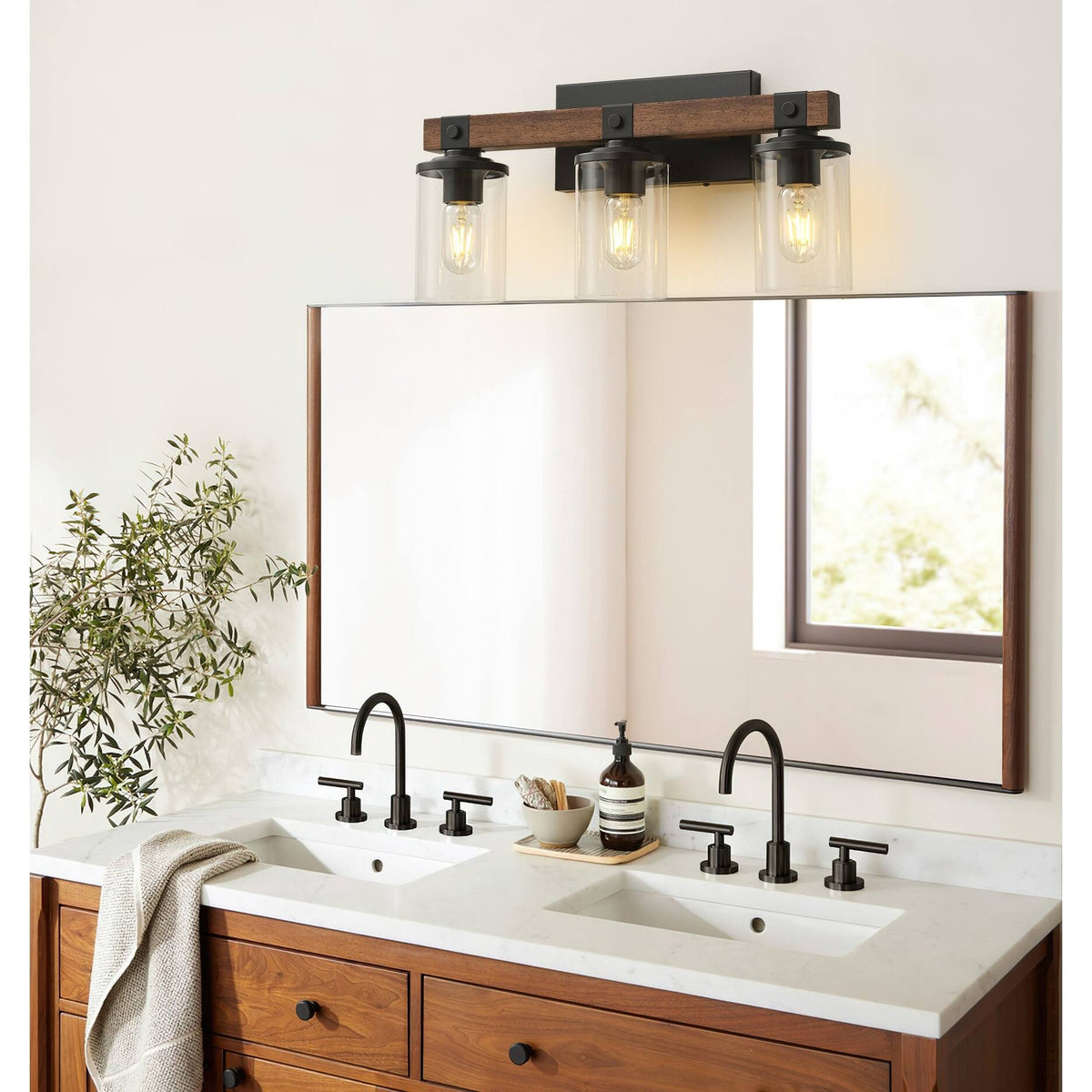 Starsky 3-Light Modern Farmhouse Bathroom Glass Vanity Light