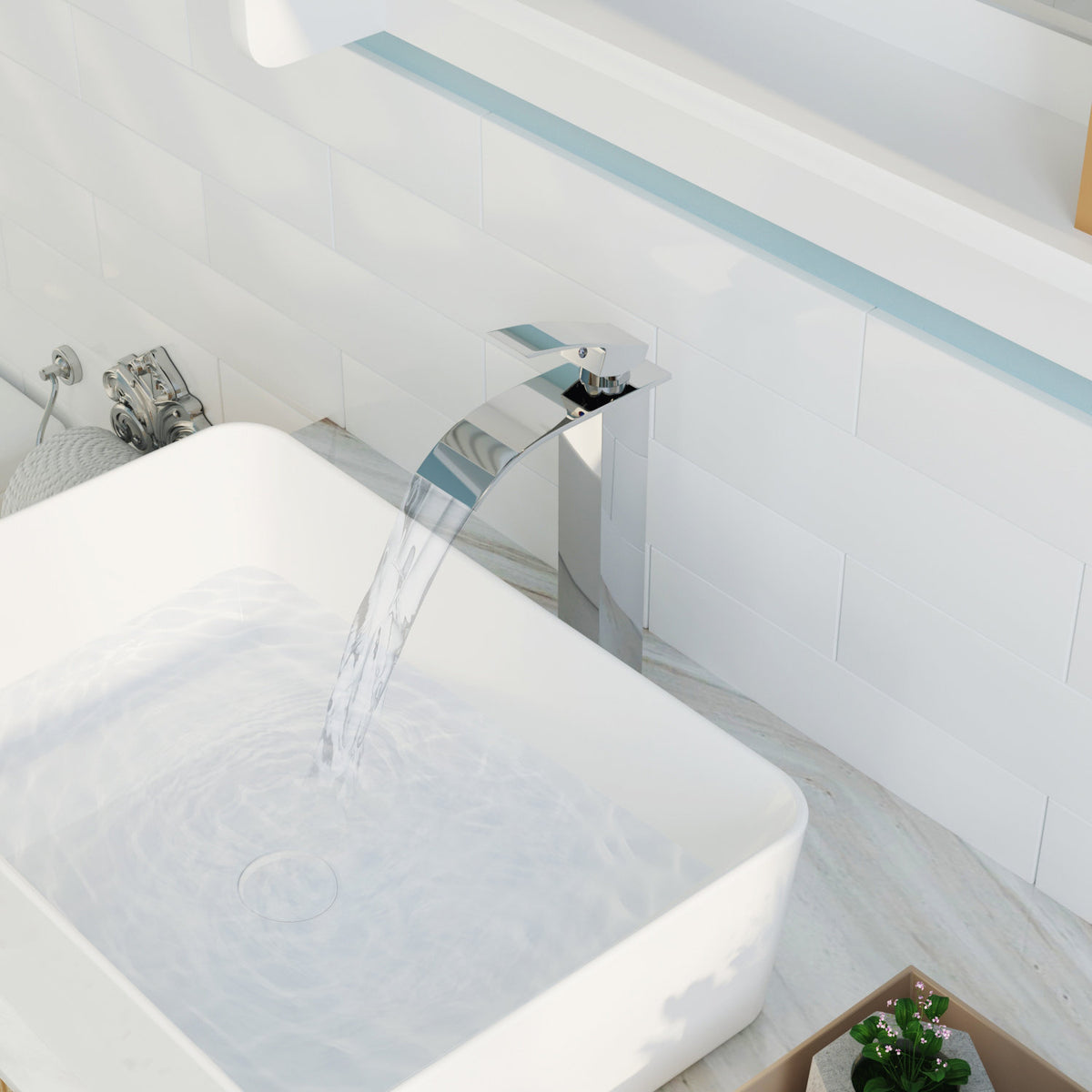 Tall Bathroom Faucet with Supply Hose and Pop Up Drain, Stainless Steel