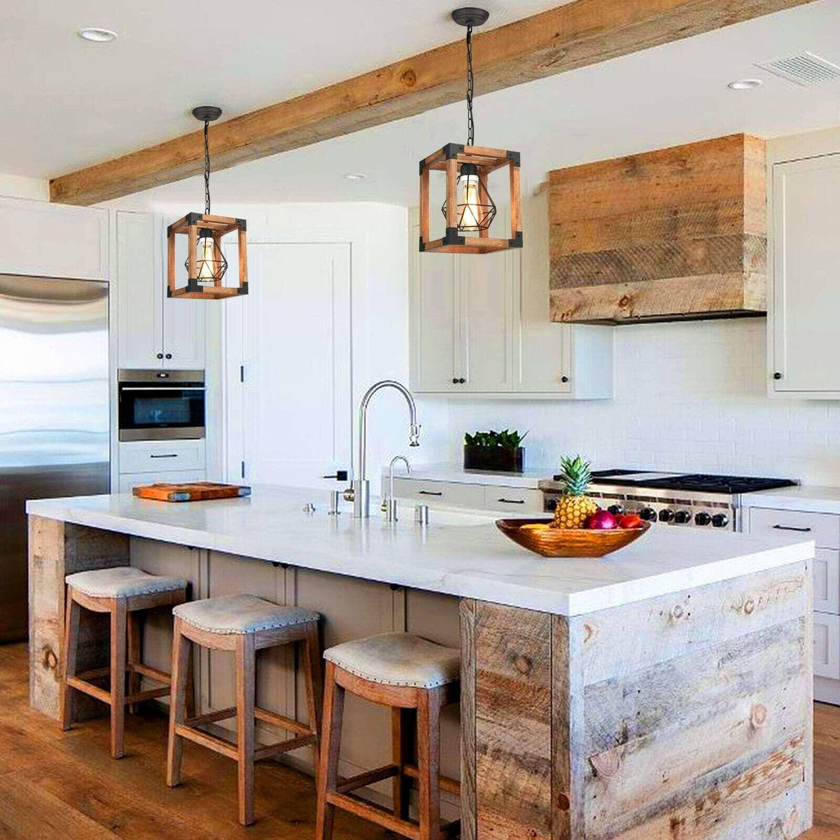 Light Brown Wood Cage Pendant Light