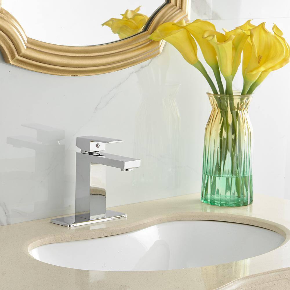 Single Handle Vessel Sink Faucet with Deckplate in Polished Chrome