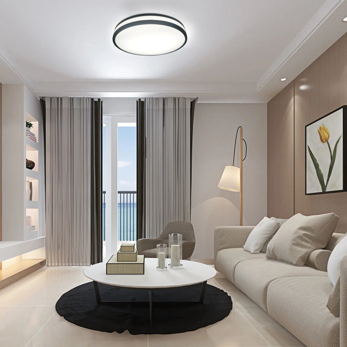 Double Ring Round Flush Mount Light, 3 CCT, Dimmable