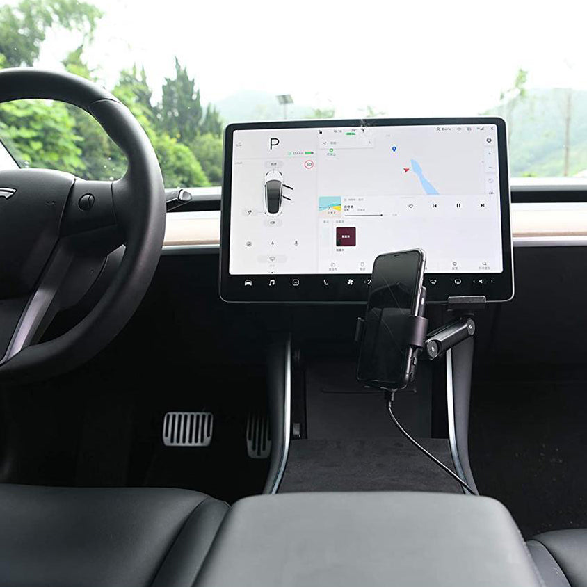Tesla Model 3 and Model Y: Wireless Charging Phone Holder (Qi, FCC and CE certified)