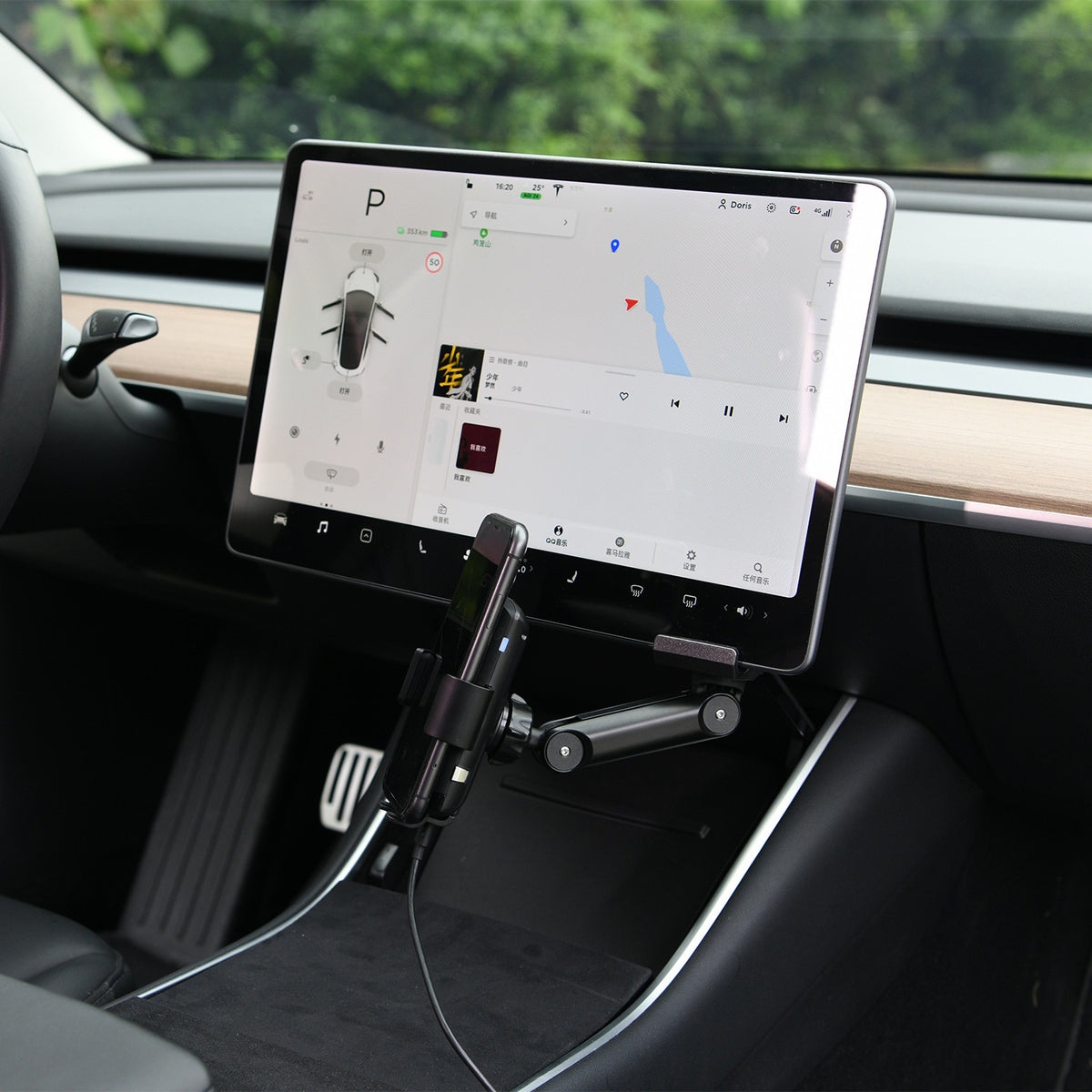 Tesla Model 3 and Model Y: Wireless Charging Phone Holder (Qi, FCC and CE certified)